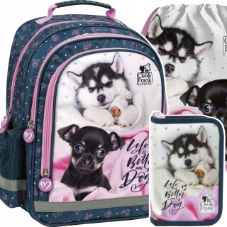 SET ŠKOLSKÝ BATOH PRE DIEVČAŤ PSA HUSKY DERFORM